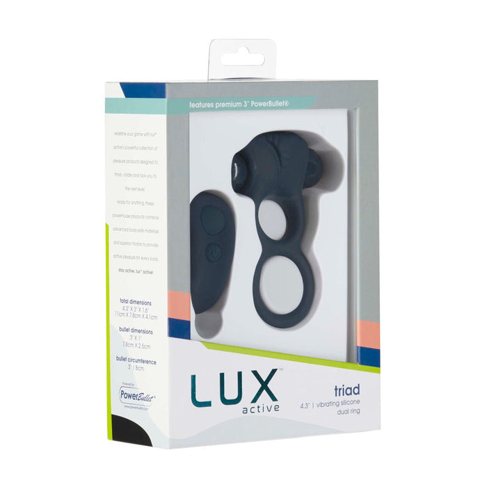 Lux Active Triad 4.5 In. Vibrating Dual Ring Silicone Black - SexToy.com