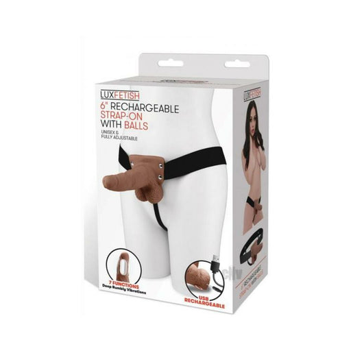 Lux F Recharge Strap On W/balls 6 Brown - SexToy.com