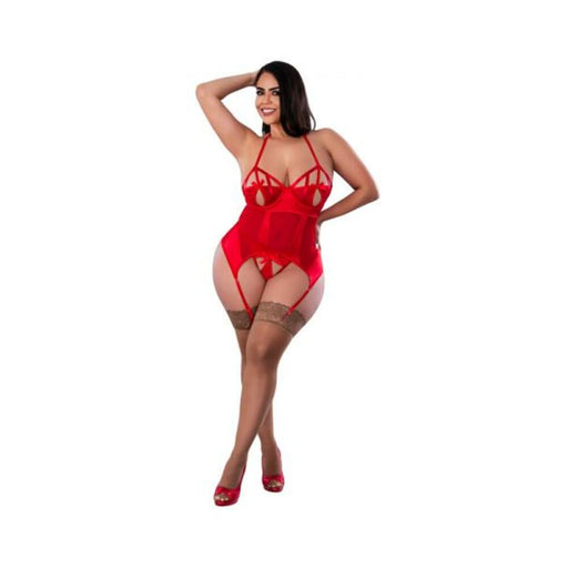 Magic Silk Holidaze Peek-a-boo Basque And Pull Open G-string Red Queen Size - SexToy.com