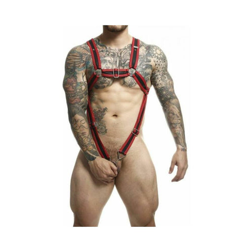 Male Basics Dngeon Cross Cock Ring Harness Red O/s (hanging) - SexToy.com