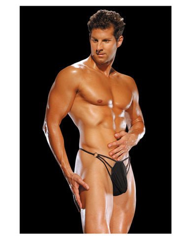 Male power g-string w/straps and rings small/medium - black | SexToy.com