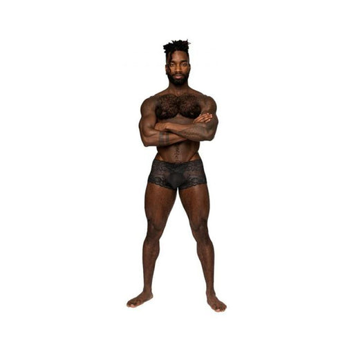 Male Power Sassy Lace Mini Short Sheer Pouch Black L | SexToy.com