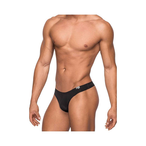 Male Power Seamless Sleek Sleek Thong W/sheer  Pouch Black Lx | SexToy.com