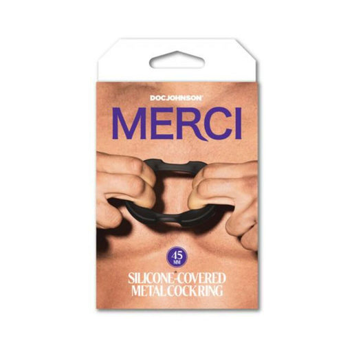Merci Silicone Covered Metal Cock Ring 45mm Black - SexToy.com