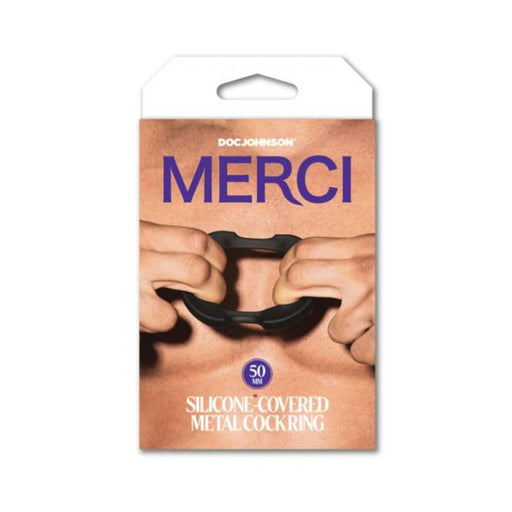 Merci Silicone Covered Metal Cock Ring 50mm Black - SexToy.com