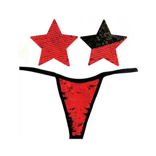 Neva Nude Naughty Knix Sookie Flip Sequin G-string & Pasties - Red/black O/s - SexToy.com