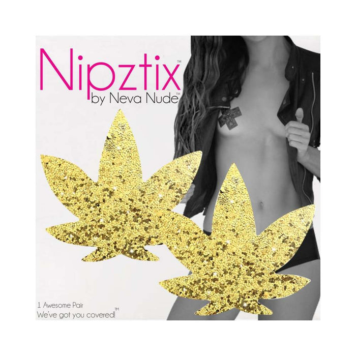 Neva Nude Pasty Weed Leaf Glitter Sparkle Gold | SexToy.com