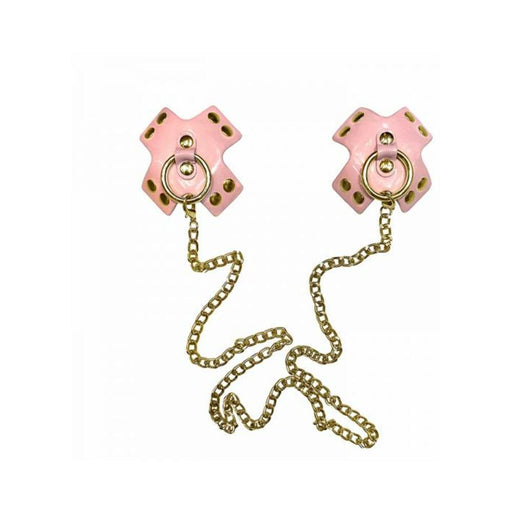 Neva Nude Pierced 'n Punked Pink Leather Gold Chain Reusable Silicone Nipplecoverpasties - SexToy.com