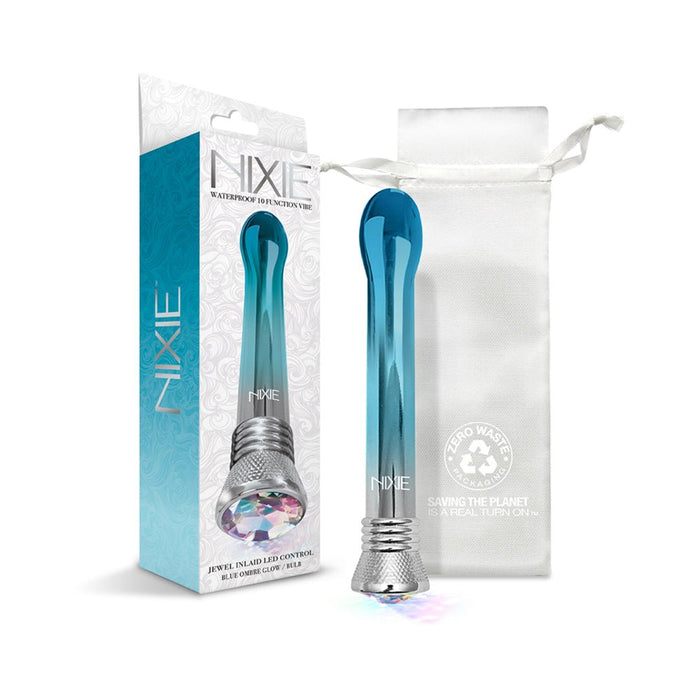 Nixie Waterproof 10-function Bulb Vibe - Blue Ombre Glow | SexToy.com