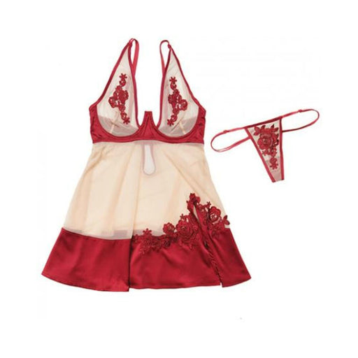 Nylon, Satin Babydoll Underwire Cups & G-String Red Nude Md - SexToy.com