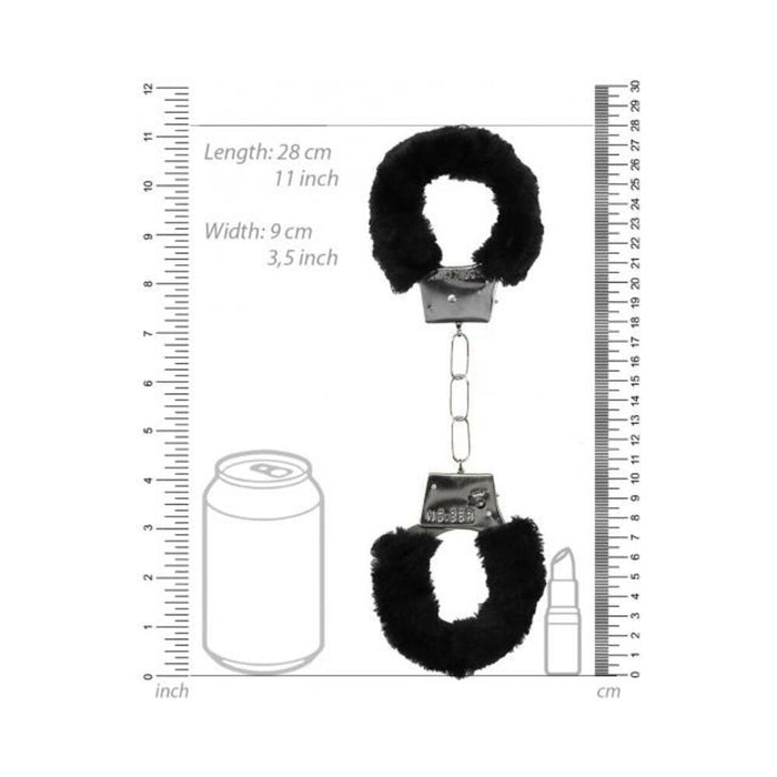 Ouch! Black & White Pleasure Furry Handcuffs With Quick-release Button | SexToy.com