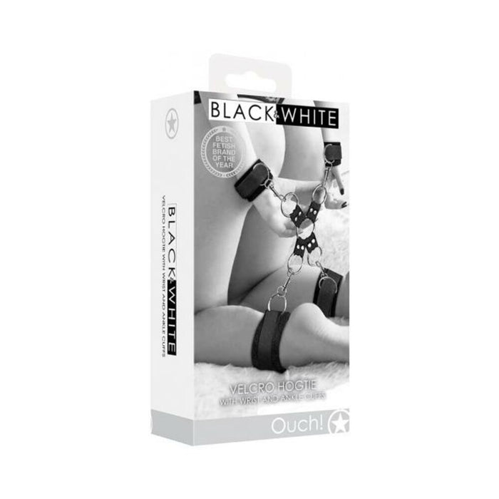 Ouch! Black & White Velcro Hogtie With Hand And Ankle Cuffs Black | SexToy.com