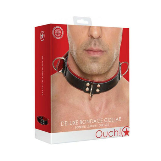 Ouch Deluxe Bondage Collar - One Size - Red | SexToy.com
