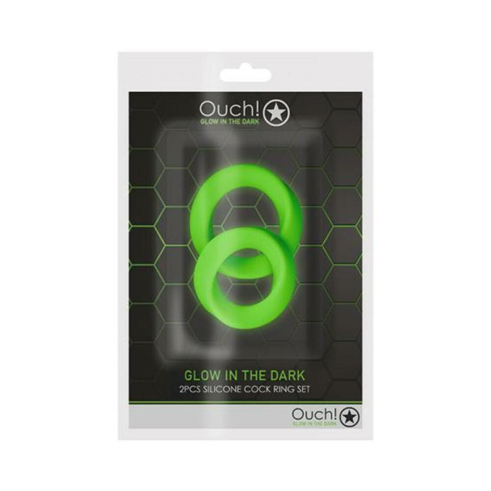 Ouch! Glow 2-piece Cock Ring Set - Glow In The Dark - Green | SexToy.com