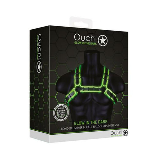 Ouch! Glow Buckle Bulldog Harness - Glow In The Dark - Green - S/m | SexToy.com