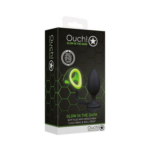Ouch! Glow Butt Plug With Cock Ring & Ball Strap - Glow In The Dark - Green | SexToy.com