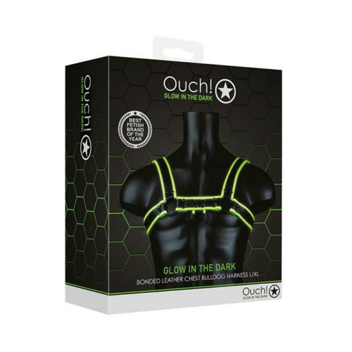 Ouch! Glow Chest Bulldog Harness - Glow In The Dark - Green - L/xl | SexToy.com