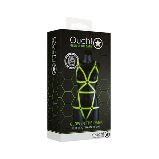 Ouch! Glow Full Body Harness - Glow In The Dark - Green - L/xl | SexToy.com