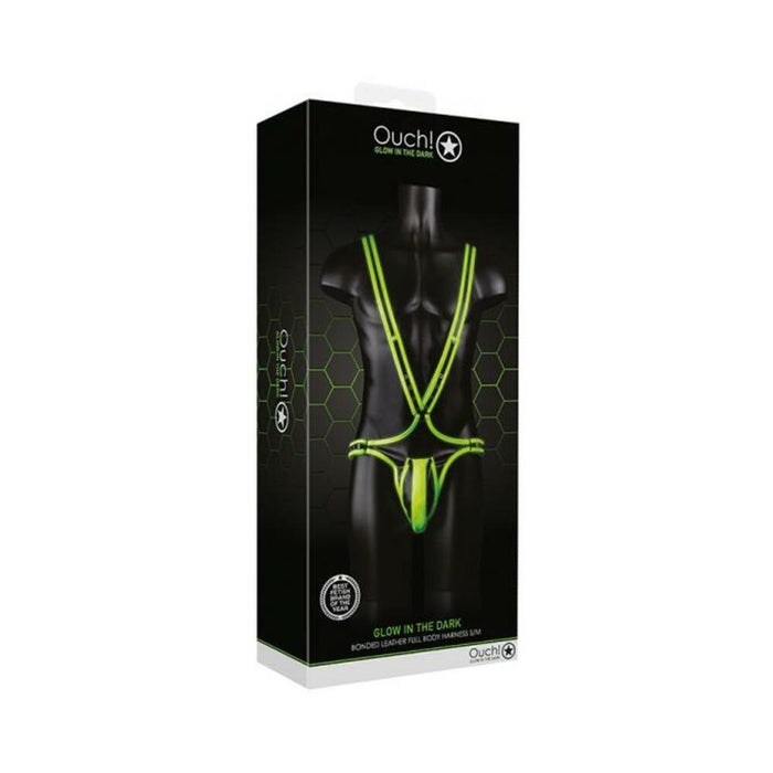 Ouch! Glow Full Body Harness - Glow In The Dark - Green - S/m | SexToy.com