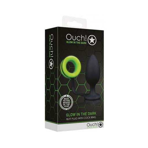 Ouch! Glow In The Dark Silicone Anal Plug With Detachable Cockring Neon Green | SexToy.com