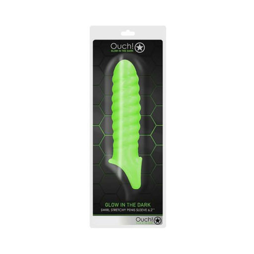 Ouch! Glow Swirl Stretchy Penis Sleeve - Glow In The Dark - Green | SexToy.com