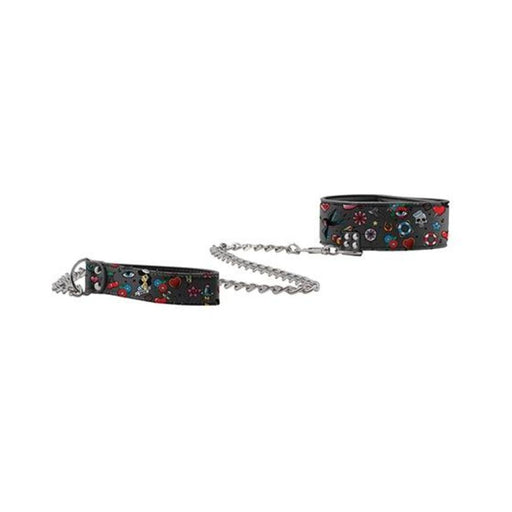 Ouch! Old School Tattoo Printed Collar And Leash | SexToy.com