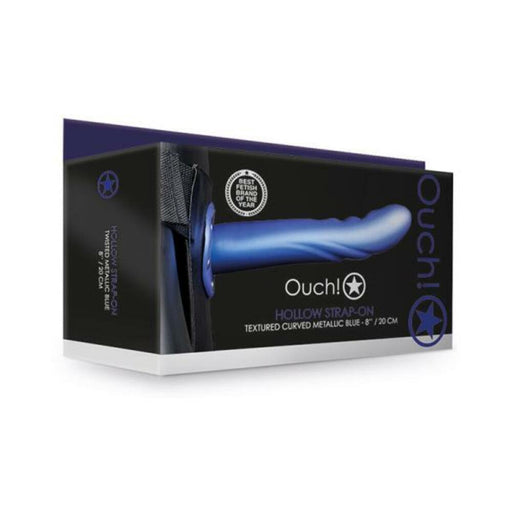 Ouch! Textured Curved Hollow Strap-on 8 In. Metallic Blue | SexToy.com
