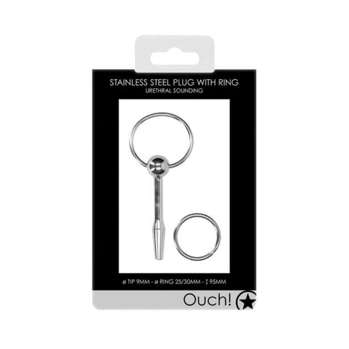 Ouch! Urethral Sounding - Metal Plug With Ring - 9 Mm | SexToy.com