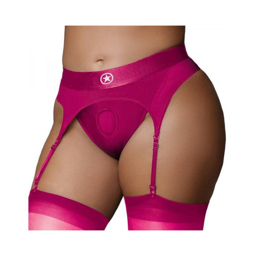 Ouch! Vibrating Strap-on Thong With Adjustable Garters Pink Xl/xxl - SexToy.com