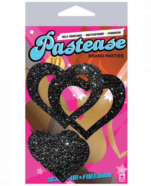 Pastease Glitter Peek A Boob Hearts Pasties Black | SexToy.com
