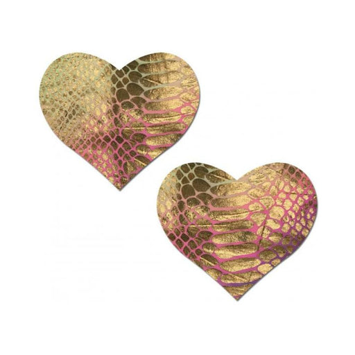 Pastease Love Gold Holographic Snake Print Pastel Tie Dye Heart Nipple Pasties - SexToy.com