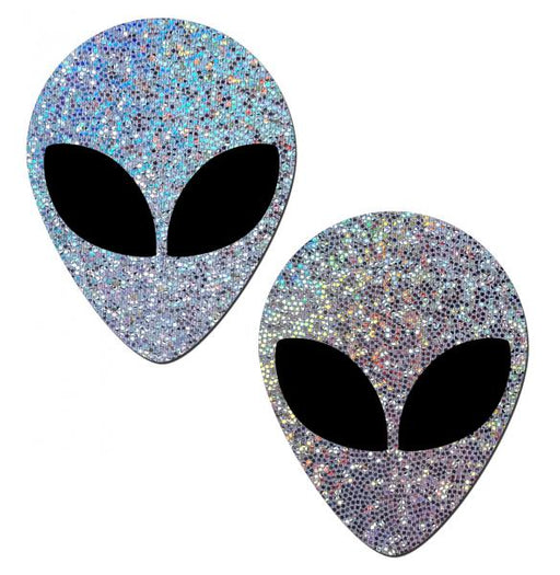 Pastease Silver Glitter Alien With Black Eyes Pasties | SexToy.com