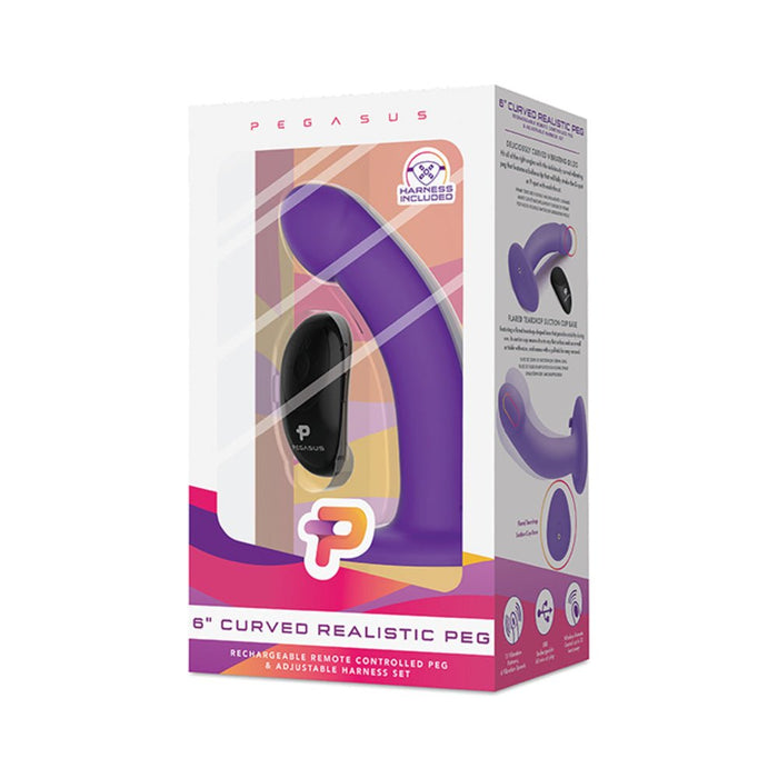 Pegasus 6" Wireless Remote Control Curved Realistic Peg With Harness Purple | SexToy.com
