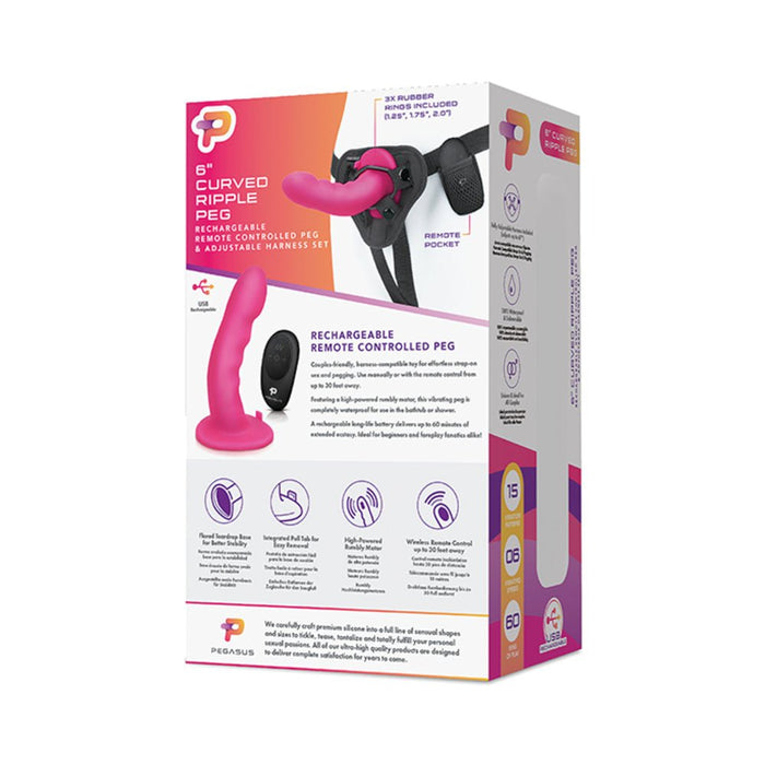 Pegasus 6" Wireless Remote Control Curved Ripple Peg With Harness Pink | SexToy.com
