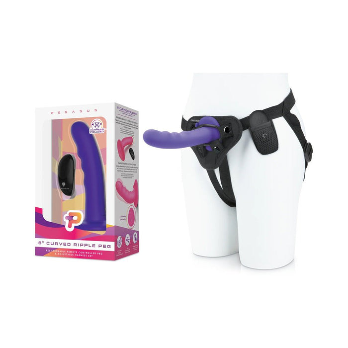 Pegasus 6" Wireless Remote Control Curved Wave Peg With Harness Purple - SexToy.com