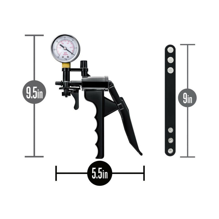 Performance - Gauge Pump Pistol With Silicone Tubing & Silicone Cock Strap - Black - SexToy.com