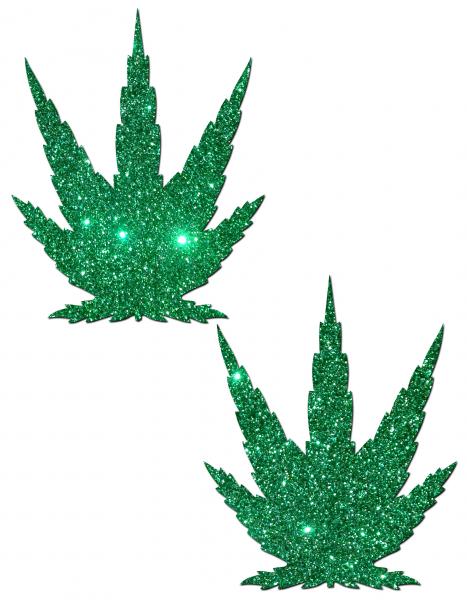 Pot Leaf Green Glitter Pasties | SexToy.com