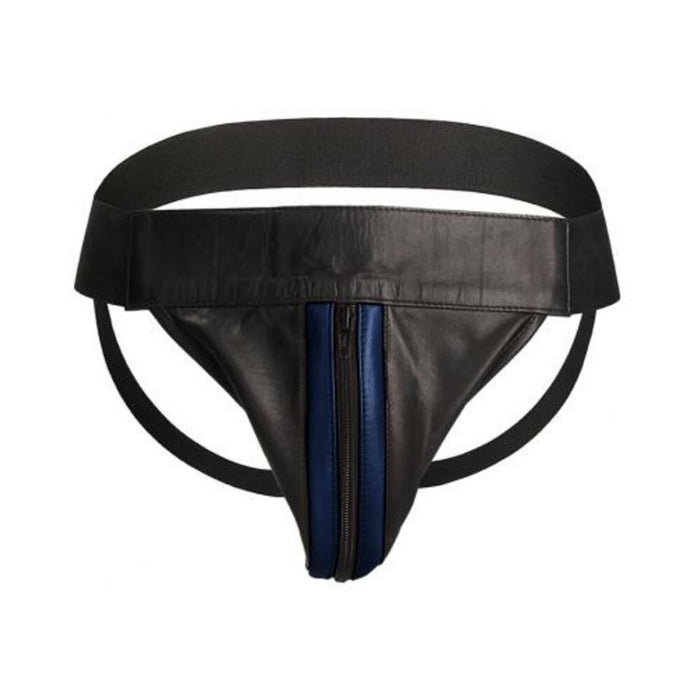 Premium Leather Zipper Front Jock S/m Black/blue | SexToy.com