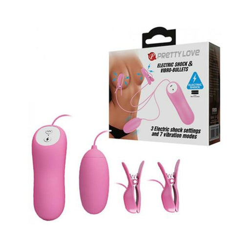 Pretty Love Electric Shock Vibro Nipple Clamps & Bullet - Pink - SexToy.com