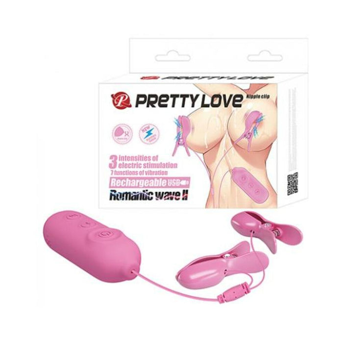 Pretty Love Romantic Wave Ii Estim & Vibrating Nipple Clip - Pink - SexToy.com