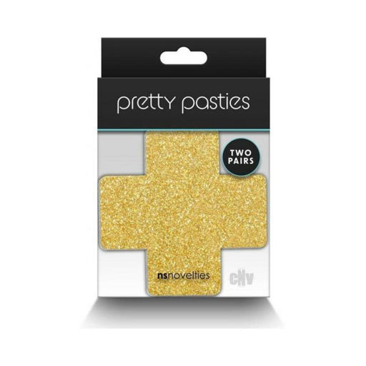 Pretty Pasties Glitter Cross Black/gold 2 Pair - SexToy.com