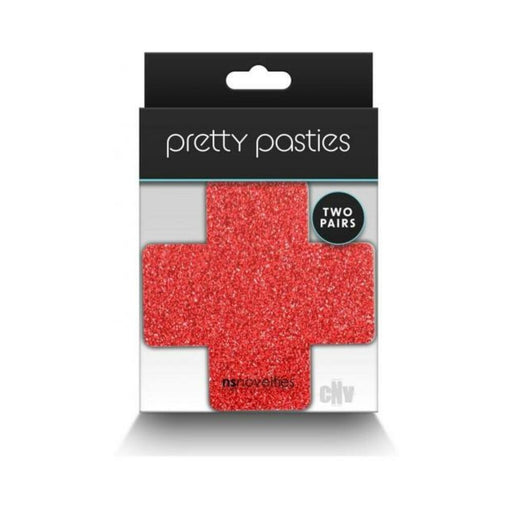 Pretty Pasties Glitter Cross Red/silver 2 Pair - SexToy.com