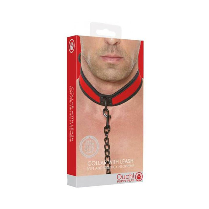 Puppy Play Neoprene Collar With Leash Red/black | SexToy.com