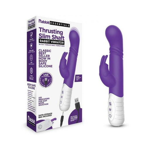 Rabbit Essentials Thrusting Slim Shaft Rabbit Vibrator Purple | SexToy.com