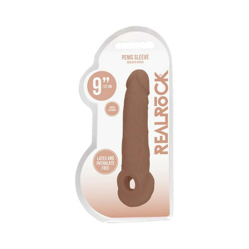 Real Rock Penis Extender With Rings - 9" - 22 Cm - Mocha | SexToy.com