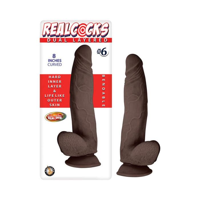 Realcocks Dual Layered Curved #6 8in Dark Brown | SexToy.com