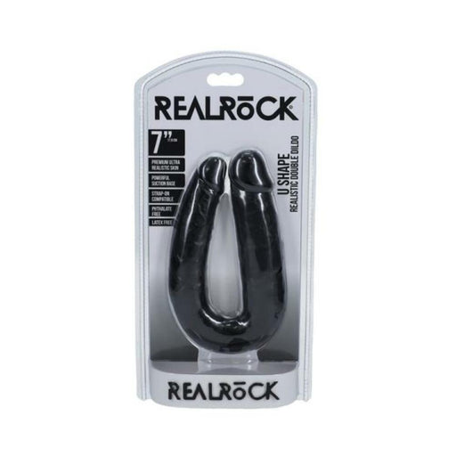 Realrock 7 In. U-shaped Double Dildo Black - SexToy.com