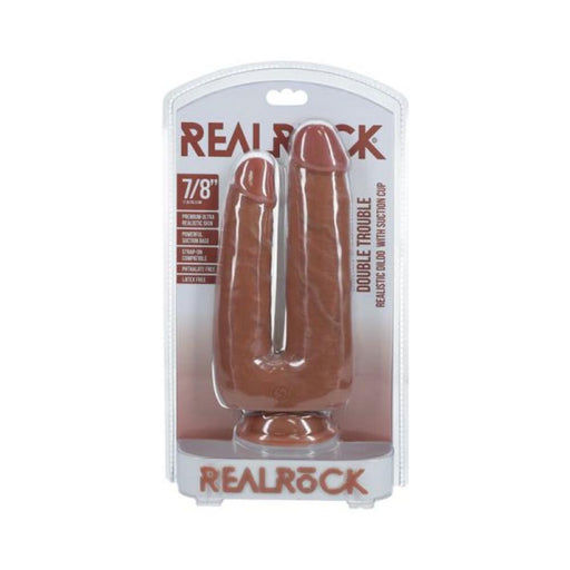 Realrock Double Trouble 7 In. / 8 In. Dildo Tan - SexToy.com