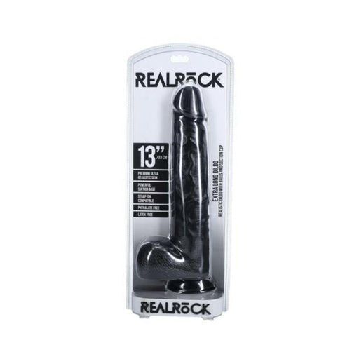 Realrock Extra Long 13 In. Dildo With Balls Black - SexToy.com
