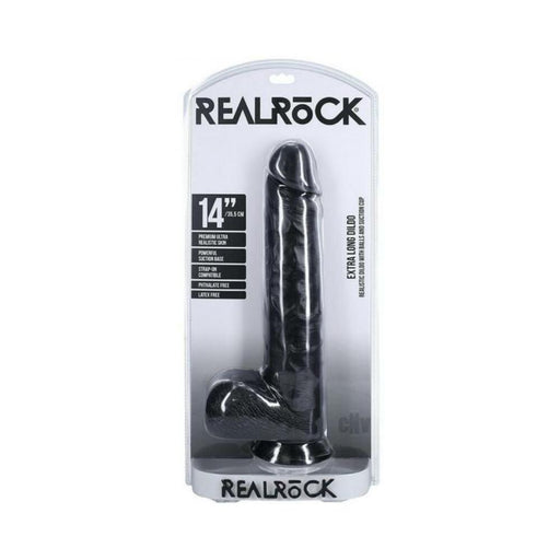 Realrock Extra Long 14 In. Dildo With Balls Black - SexToy.com